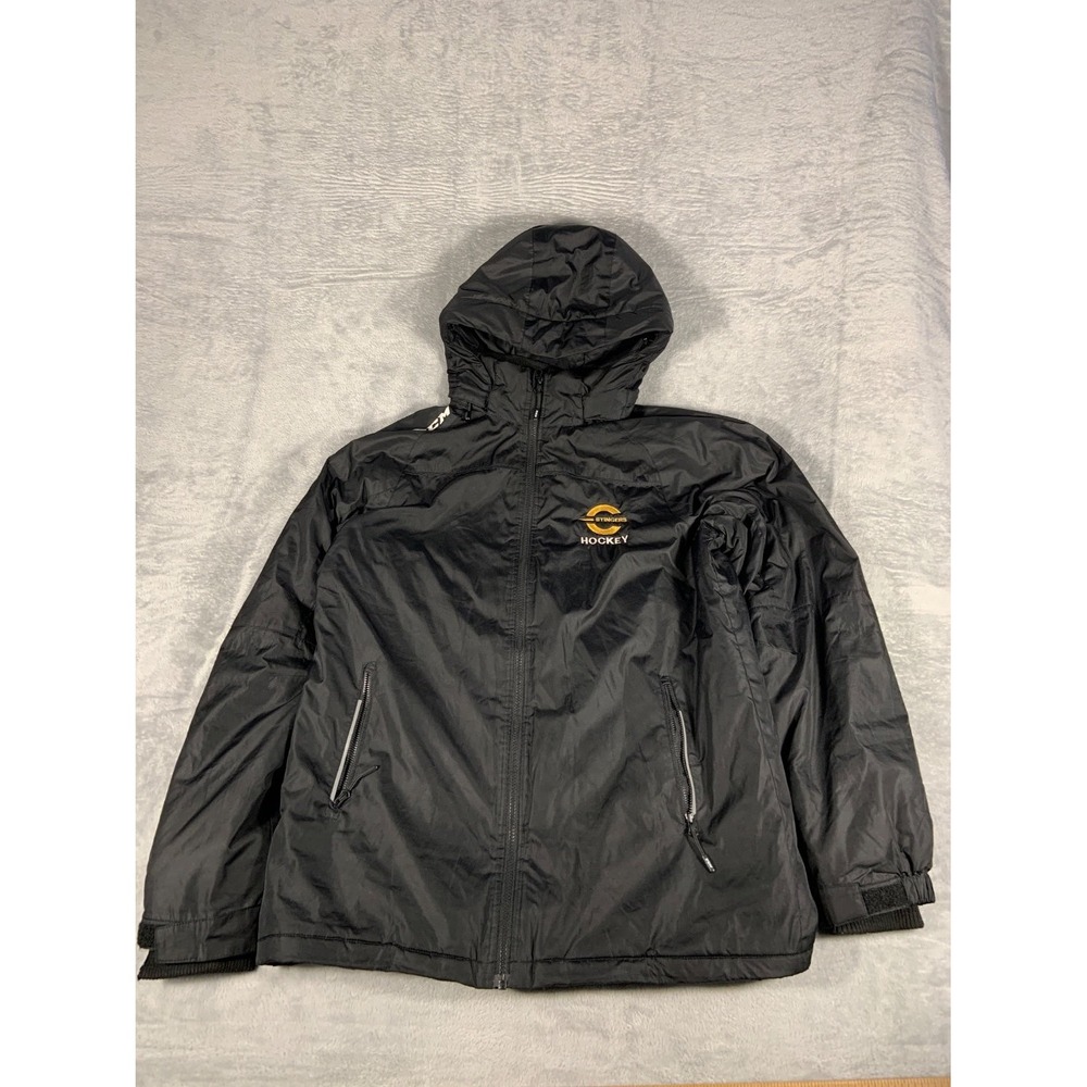 Ccm Stingers Hockey Warm Up Jacket Mens Size M Black Full Zip Hooded Fleece